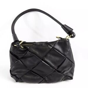 Valentina Fiore Italian Black Leather Taupe Woven Bag Perfect Condition.